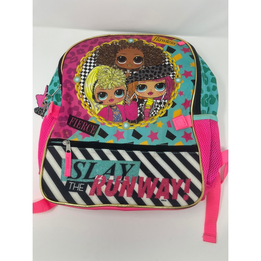 LOL Surprise OMG Slay the Runway Backpack Pink Teal Fashion Doll School Bag 17"